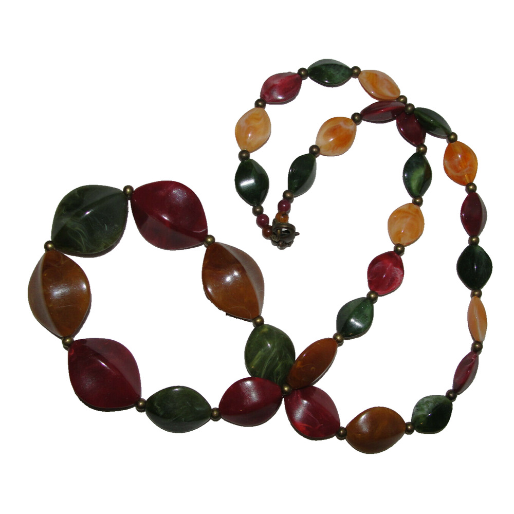 Colorful Multicolored Gold Wine Grn Lobster Clap Graduated Plastic Bead Necklace
